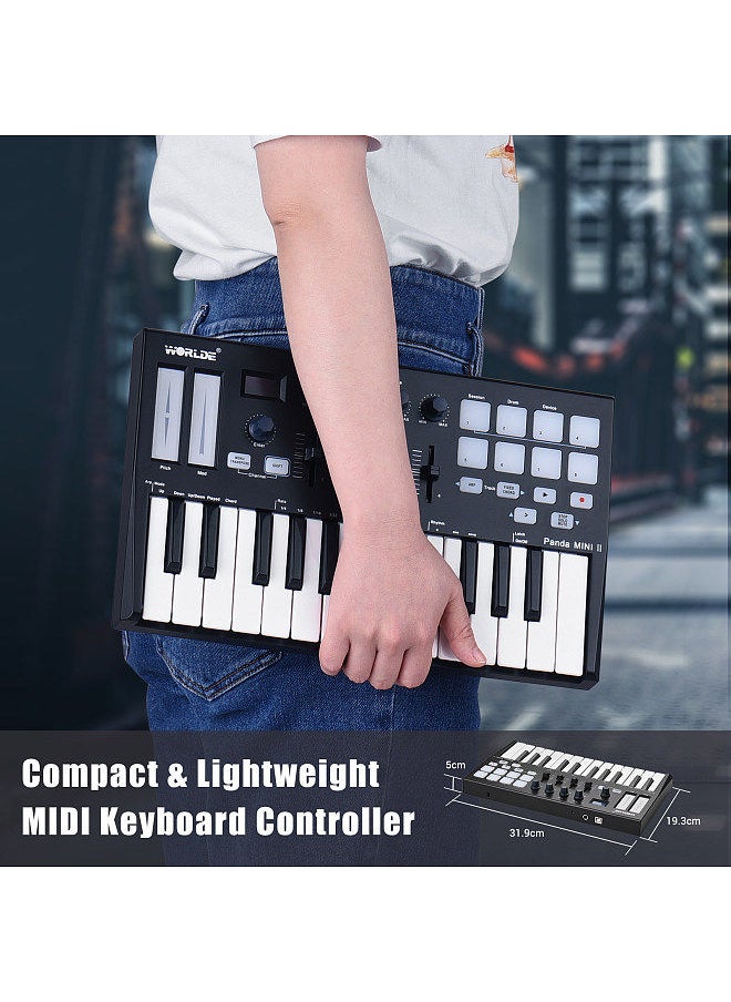WORLDE - Panda Mini Ii Portable 25-Key Usb Midi Keyboard Controller With 8 Rgb Backlit Trigger Pads 4 Assignable Control Knobs 4 Assignable Sliders - Image 1