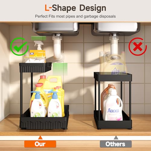 Sevenblue 3 Pack MultiPurpose PullOut Storage Organizers 2Tier LShaped Under SinkCabinet Organizers and Storage for Bathroom KitchenBlack1485 Inch - Image 3