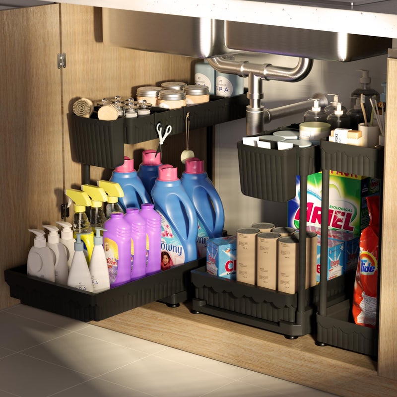 Sevenblue 3 Pack MultiPurpose PullOut Storage Organizers 2Tier LShaped Under SinkCabinet Organizers and Storage for Bathroom KitchenBlack1485 Inch - Image 2
