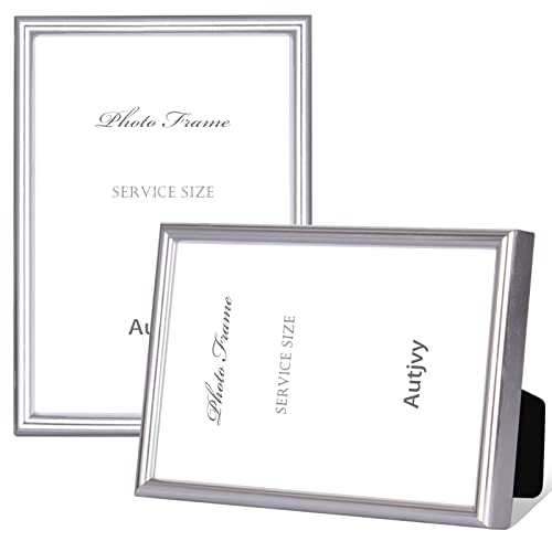 Autjvy 3.5x5 Picture Frame Silver Brushed Modern Simple Thin Aluminum Metal Photo Frame with HD Real Glass, Display for Tabletop and Wall Collage. (2 Pack) - Image 1