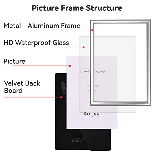 Autjvy 3.5x5 Picture Frame Silver Brushed Modern Simple Thin Aluminum Metal Photo Frame with HD Real Glass, Display for Tabletop and Wall Collage. (2 Pack) - Image 3