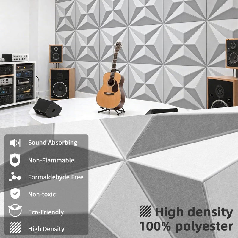 Art3dwallpanels 24" X 24" Acoustic Panels 6 Pack Soundproof Wall Panels Sound Dampening, 3D Wall Decor Absorbing Panels, White and Gray - Image 3