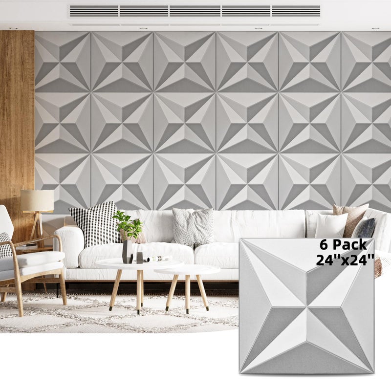 Art3dwallpanels 24" X 24" Acoustic Panels 6 Pack Soundproof Wall Panels Sound Dampening, 3D Wall Decor Absorbing Panels, White and Gray - Image 1