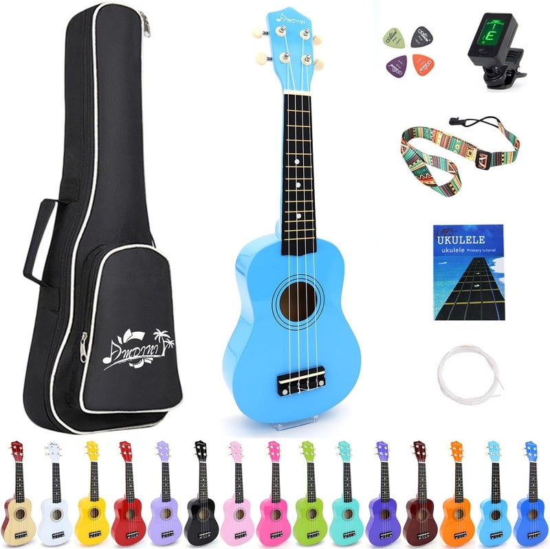 Amdini 21 Inch Ukulele for Beginners Basswood Soprano Ukelele Kit for Kids Adult Student Starter Mini Guitar Ukalelee Pack Bundle with Book Gig Bag Tuner Strap Picks Nylon Strings (Blue) - Image 1
