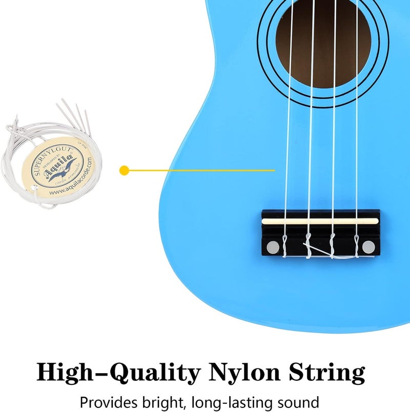 Amdini 21 Inch Ukulele for Beginners Basswood Soprano Ukelele Kit for Kids Adult Student Starter Mini Guitar Ukalelee Pack Bundle with Book Gig Bag Tuner Strap Picks Nylon Strings (Blue) - Image 4