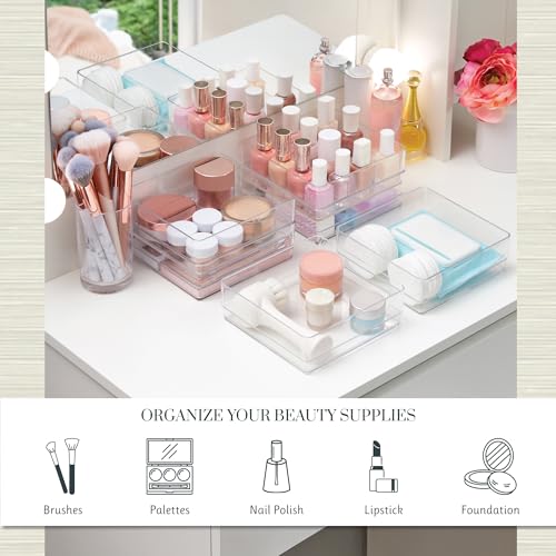 STORi SimpleSort 6-Piece Stackable Clear Drawer Organizer Set | 6" x 6" x 2" Square Trays | Small Makeup Vanity Storage Bins and Office Desk Drawer Dividers | Made in USA - Image 3