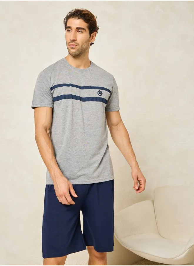 ستايلي Striped Crew Neck T-Shirt & Short Set