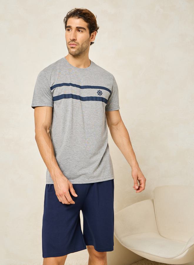 Styli Striped Crew Neck T-Shirt & Short Set  - Image 2