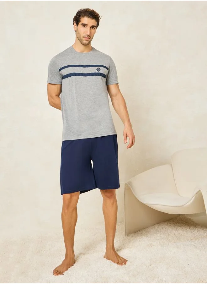 ستايلي Striped Crew Neck T-Shirt & Short Set