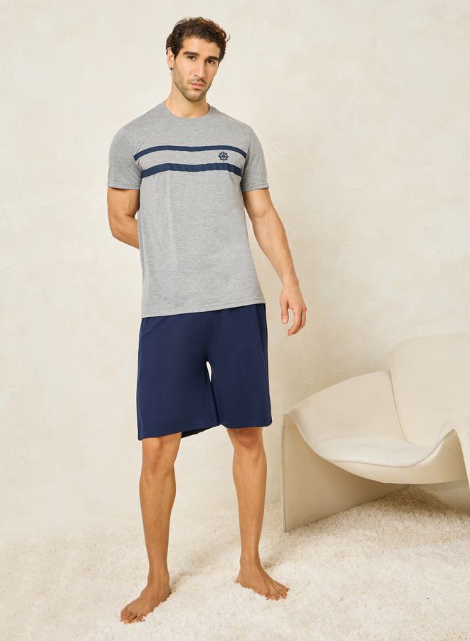 Styli Striped Crew Neck T-Shirt & Short Set  - Image 1