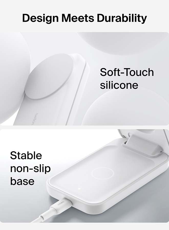 belkin UltraCharge Magnetic Wireless Charger 25W, 3-in-1 Qi2 Certified MagSafe Compatible Fast Charger, Charging Station for iPhone 16, Apple Watch, AirPods, Pixelsnap with 45W Adapter - White White - Image 4