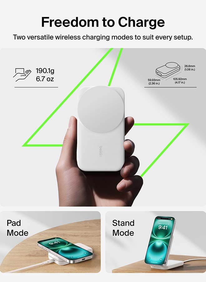 belkin UltraCharge Magnetic Wireless Charger 25W, 3-in-1 Qi2 Certified MagSafe Compatible Fast Charger, Charging Station for iPhone 16, Apple Watch, AirPods, Pixelsnap with 45W Adapter - White White - Image 5