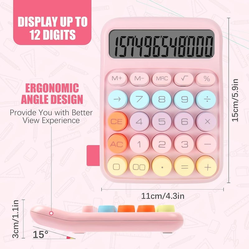 كاست ويف 12 آلة حاسبة مكتبية 12 رقمًا، KASTWAVE آلة حاسبة وردية لطيفة بشاشة LCD كبيرة وأزرار دائرية كبيرة، آلة حاسبة أساسية محمولة تعمل بالطاقة المزدوجة للاستخدام في المكتب والمدرسة والأعمال والمنزل - Image 2