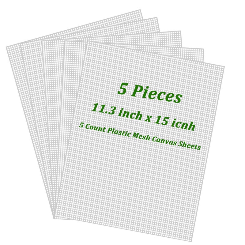 5PCS Plastic Canvas Sheets 15x113 inch 5 Count Plastic Canvas Mesh Sheets Eye Mesh for Embroidery Crafting Knit Crochet DIY Projects Needlepoint Canva Sheet