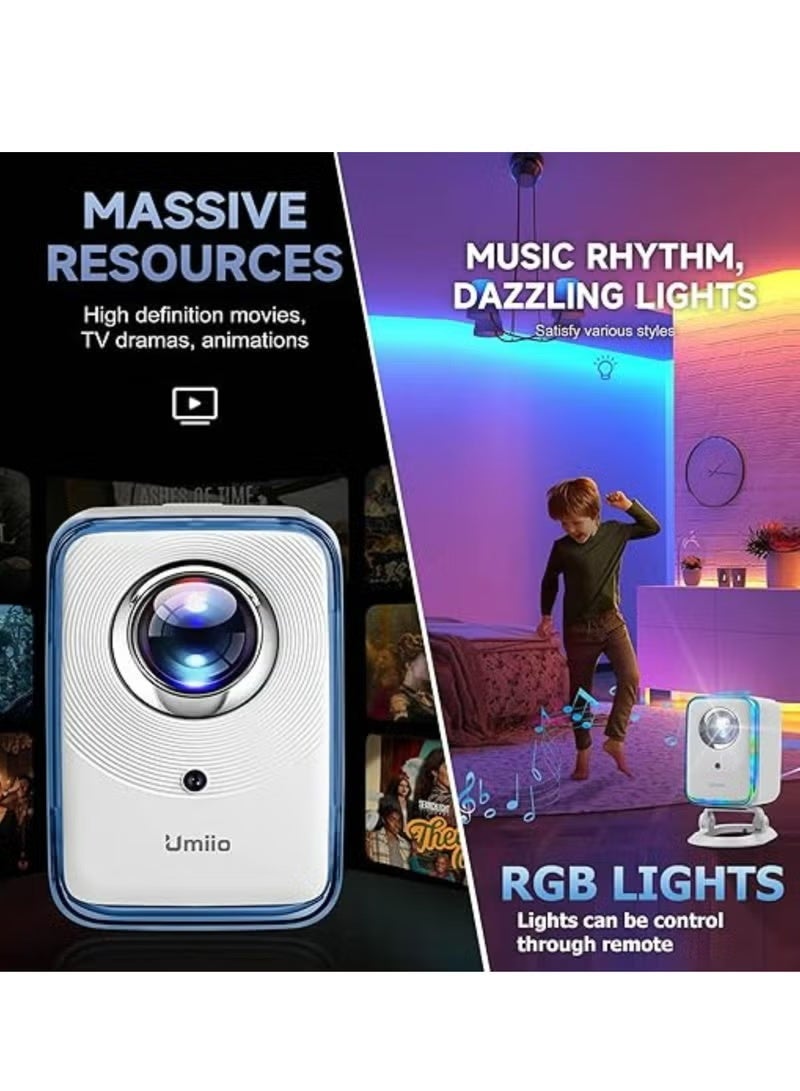 Umiio U20 Portable Smart Projector 200 ANSI Lumens with 4K Support, Android 9, 2.4G/5G WiFi, Bluetooth, Auto Keystone, HDMI USB Audio, Built-In Speaker & Stand, Home Theater, Gaming & Office, White - Image 2