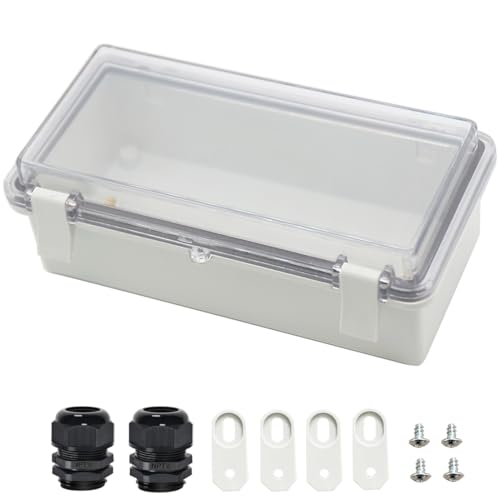 Zulkit Junction Box ABS Plastic Dustproof Waterproof IP65 Electrical Boxes Hinged Shell Outdoor Universal Project Enclosure Clear Cover with 2 Cable Glands 7.9 x 3.9 x 2.8 inch (200x100x70mm) - Image 1
