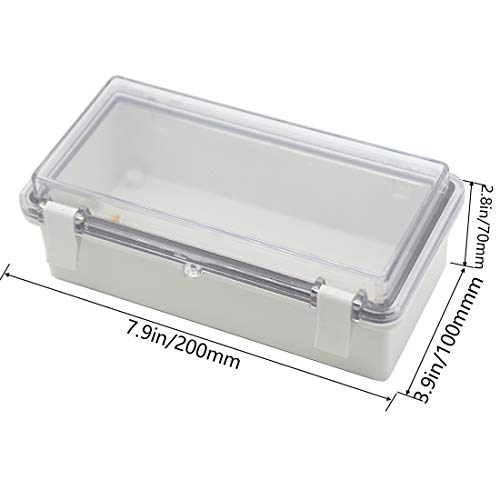 Zulkit Junction Box ABS Plastic Dustproof Waterproof IP65 Electrical Boxes Hinged Shell Outdoor Universal Project Enclosure Clear Cover with 2 Cable Glands 7.9 x 3.9 x 2.8 inch (200x100x70mm) - Image 2
