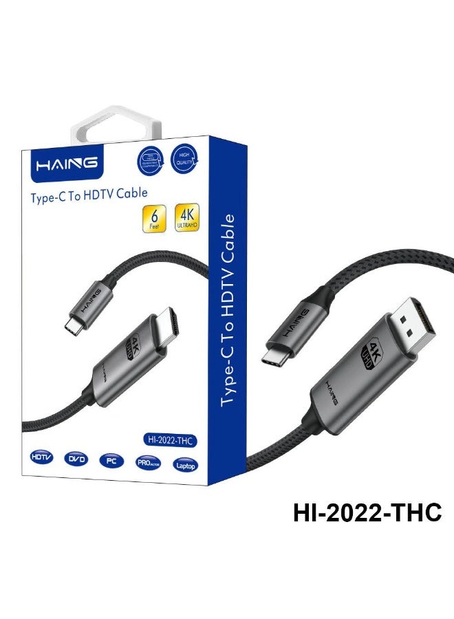 Haing This 1.8-meter Type-C to HDTV cable features an aluminum housing and a nylon braided cable for durability and resistance to damage, heat, and bending.