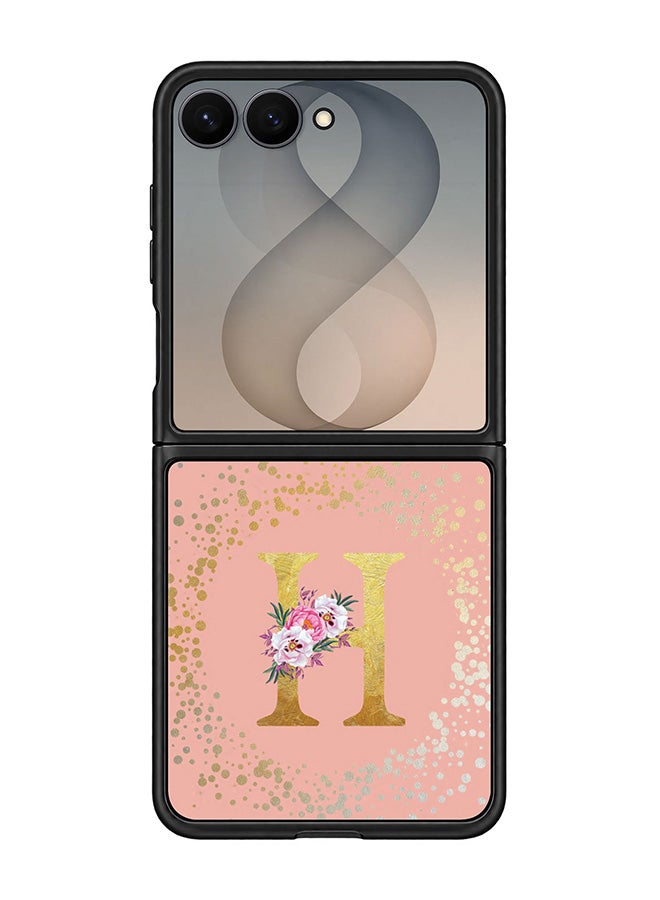 Stylizedd Rugged Case for Samsung Galaxy Z Flip8- Slim Fit Hybrid Rubber Cover Floral Monogram - H (Rose Pink)