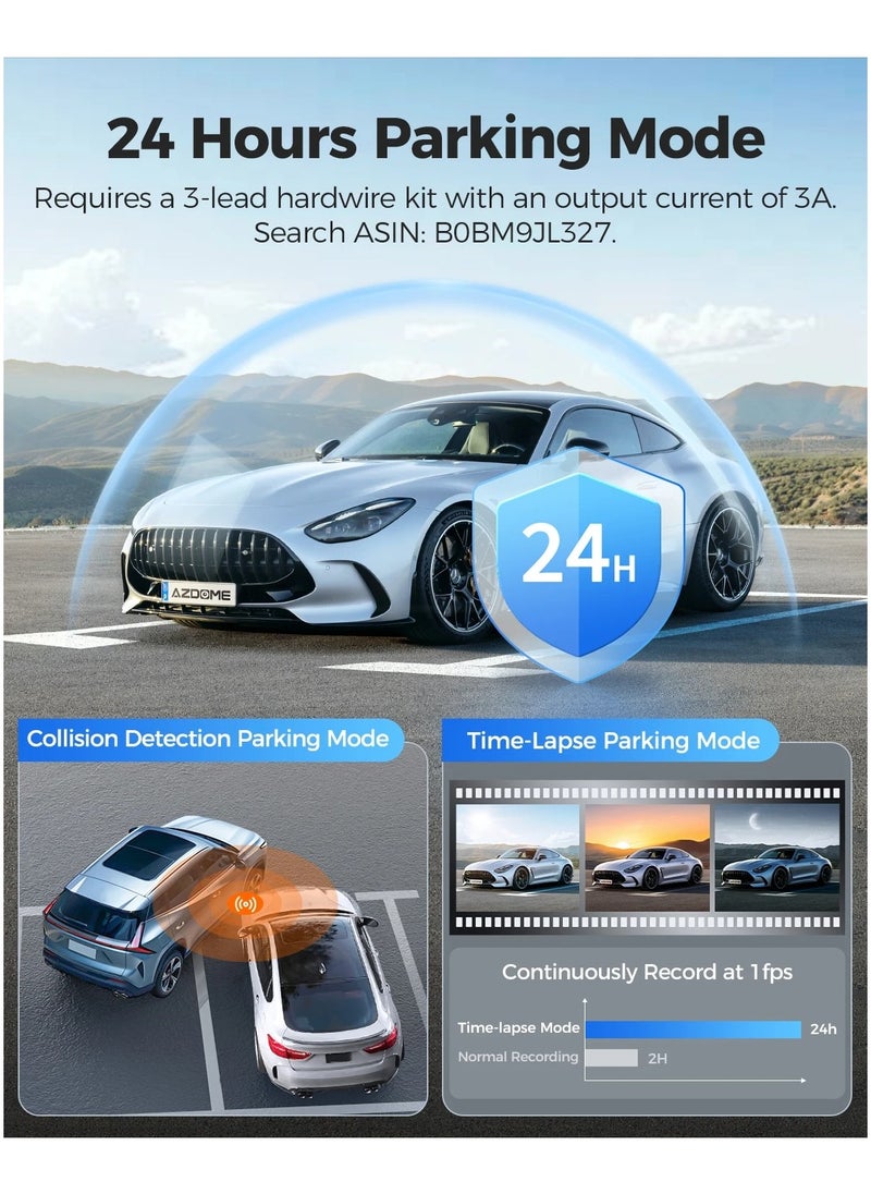 AZDOME - AZDOME PG17 12" 4K Mirror Dash Cam Front and Rear, Wi-Fi 6 Rear View Mirror Camera with 64GB Card, Voice Control Dash Camera for Car, Rearview Mirror Camera with GPS Night Vision Parking Assistance - Image 1