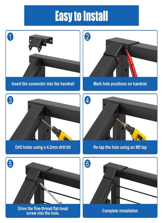 BLIKA Handrail Connector Fittings, Black Powder Coated Aluminum 45 Degree Sleeve for Deck Stair Cable Railing Rectangular Handrail, Extension Connectors for Hand Rail - Image 4