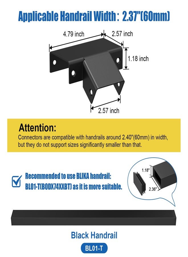 BLIKA Handrail Connector Fittings, Black Powder Coated Aluminum 45 Degree Sleeve for Deck Stair Cable Railing Rectangular Handrail, Extension Connectors for Hand Rail - Image 3