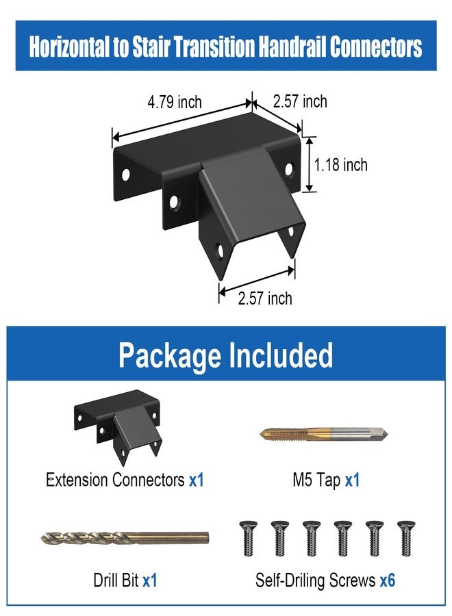 BLIKA Handrail Connector Fittings, Black Powder Coated Aluminum 45 Degree Sleeve for Deck Stair Cable Railing Rectangular Handrail, Extension Connectors for Hand Rail - Image 2