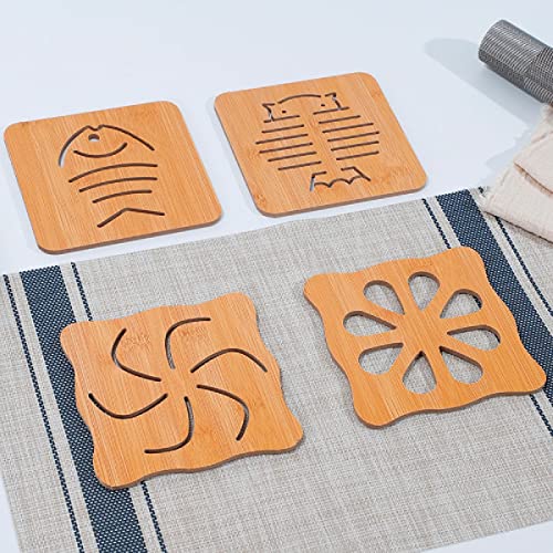 HENIJ 6 PCS Wooden Trivets Cartoon Creative Heat Insulation Mat Cup Mat Bowl Mat Table Mat for Kitchen (Random Pattern) - Image 2