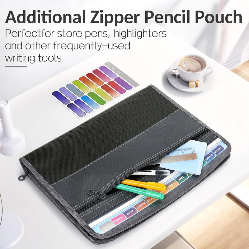 Sooez Accordion File Organizer with Safe Zipper, 12 Pocket Expanding File Folder with Front Pencil Pouch, Portable Monthly Paper Bill Tax Receipt Organizer, School Office Supplies, Letter Size, Teal - Image 4
