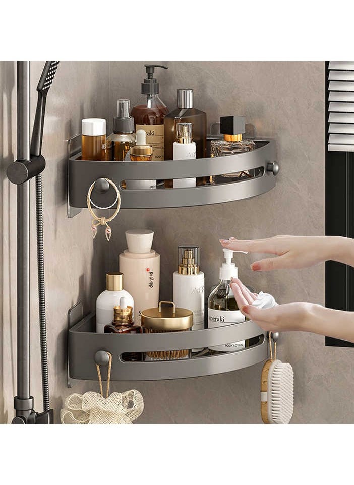AIWANTO 2 Pack No Drilling Wall Mount Bathroom Shelf Storage Rack Upgraded Thickened Heightened Shower Caddy Shelves Corner Organizer Storage Rack With Hooks (Black)  - Image 1