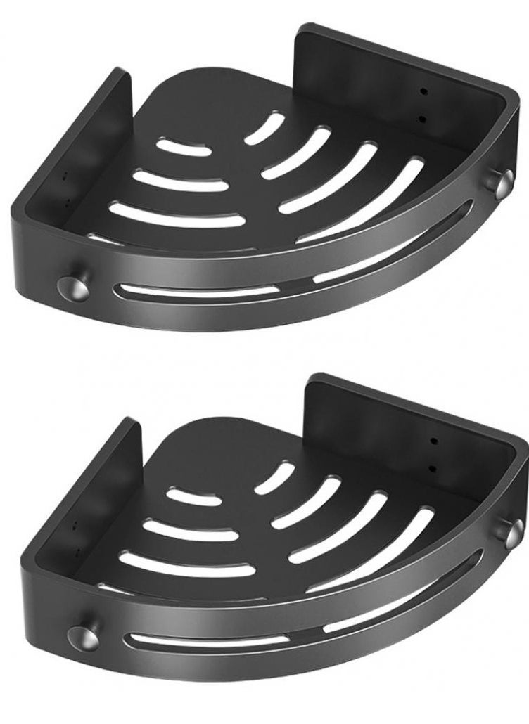AIWANTO 2 Pack No Drilling Wall Mount Bathroom Shelf Storage Rack Upgraded Thickened Heightened Shower Caddy Shelves Corner Organizer Storage Rack With Hooks (Black)  - Image 2