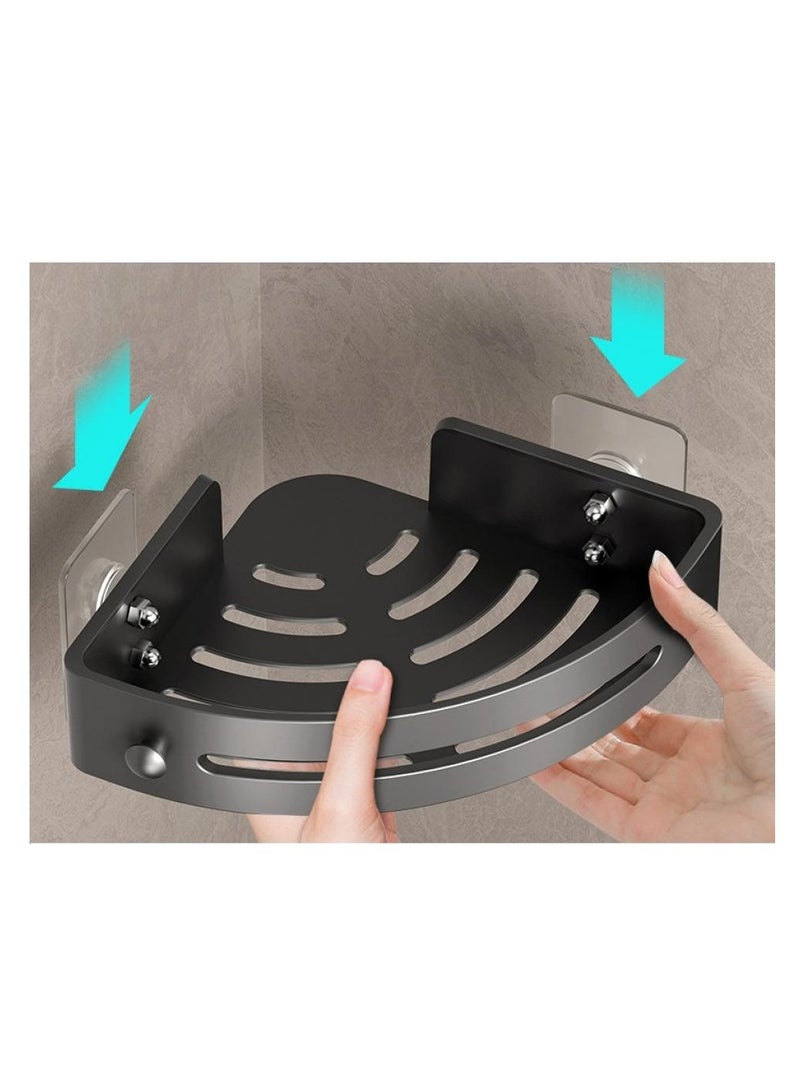 AIWANTO 2-Pack Corner Caddy with Hooks – Adhesive Wall Mount Shower Shelf Organizer with Drainage Slits for Bathroom, Kitchen, and Home Storage - Image 5