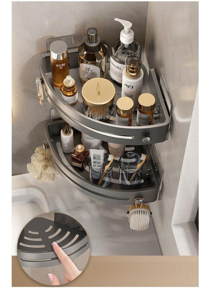 AIWANTO 2 Pack No Drilling Wall Mount Bathroom Shelf Storage Rack Upgraded Thickened Heightened Shower Caddy Shelves Corner Organizer Storage Rack With Hooks (Black)  - Image 5