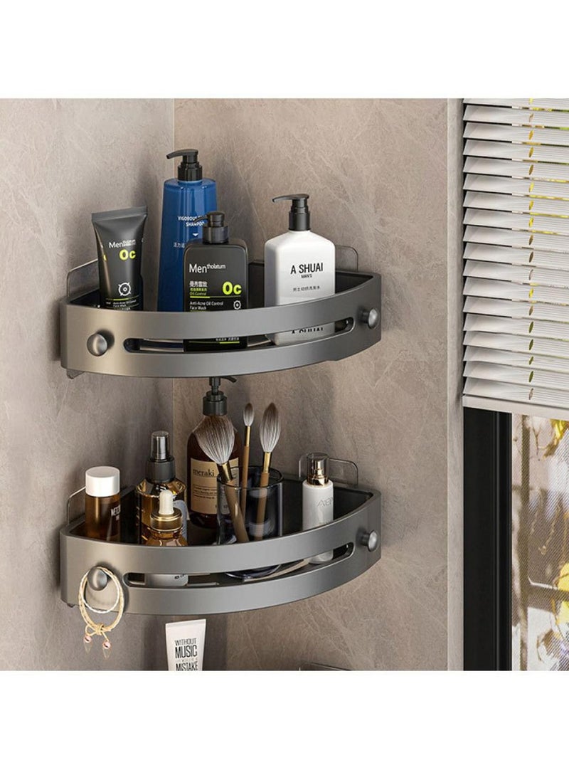 AIWANTO 2 Pack No Drilling Wall Mount Bathroom Shelf Storage Rack Upgraded Thickened Heightened Shower Caddy Shelves Corner Organizer Storage Rack With Hooks (Black)  - Image 4