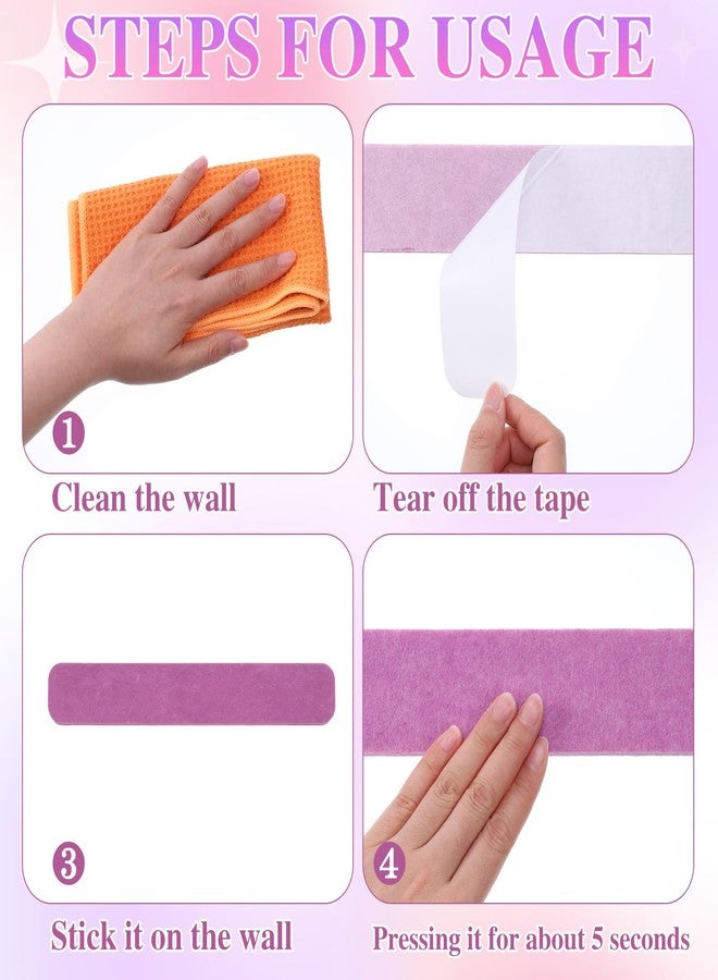 Mooliwe 8 Pcs Felt Pin Board Bar Strips Bulletin Board 50 Pushpins and 10 Wooden Clip Pins Self Adhesive Cork Boards for Offices Home Wall Display Photos, Paste Notes, Schedules(Pink) - Image 3