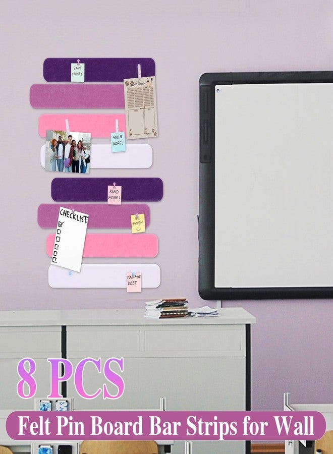 Mooliwe 8 Pcs Felt Pin Board Bar Strips Bulletin Board 50 Pushpins and 10 Wooden Clip Pins Self Adhesive Cork Boards for Offices Home Wall Display Photos, Paste Notes, Schedules(Pink) - Image 5