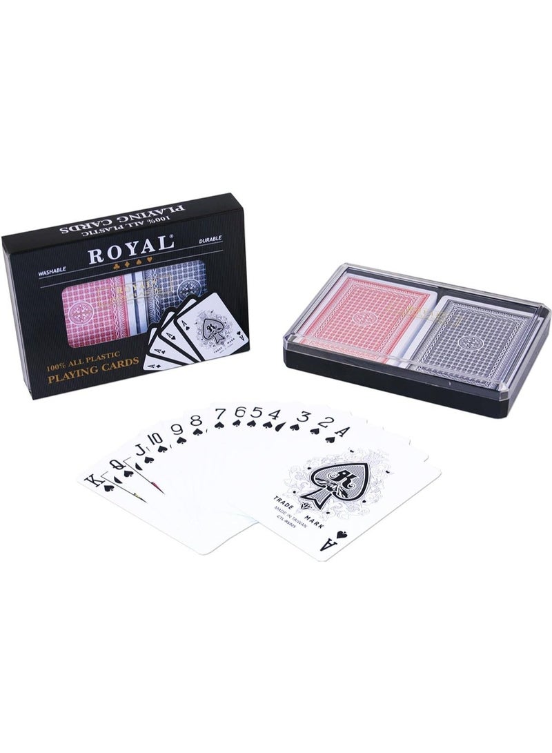 Royal 2-Decks Royal Poker Size 100% Plastic Playing Cards Set in Plastic Case, Waterproof (Large Index) - Image 1
