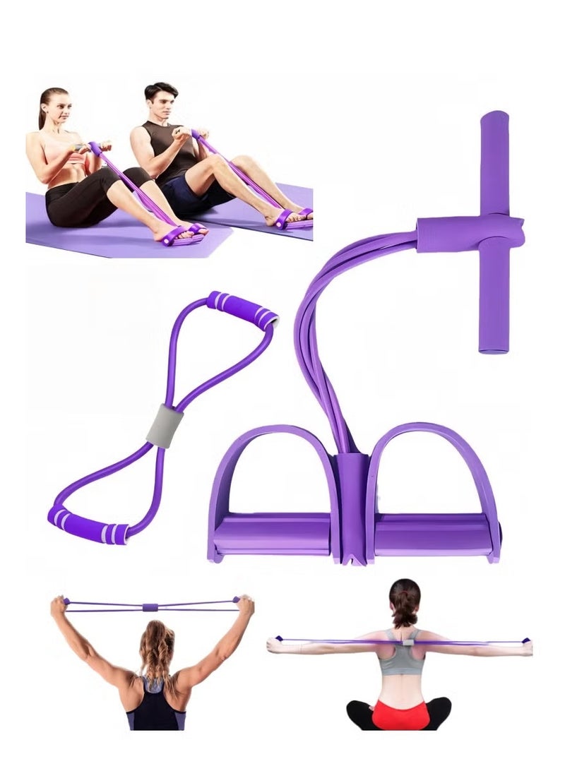حبل سحب مقاومة الدواسة + ساحب على شكل 8، حزمة رالي، ظهر مفتوح، حبل سحب للجلوس، ساحب دواسة قدم بأربعة أنابيب، دواسة قدم لليوجا، معدات اللياقة البدنية، لتدريب تنحيف البطن والذراع/الخصر/الساق - Image 1