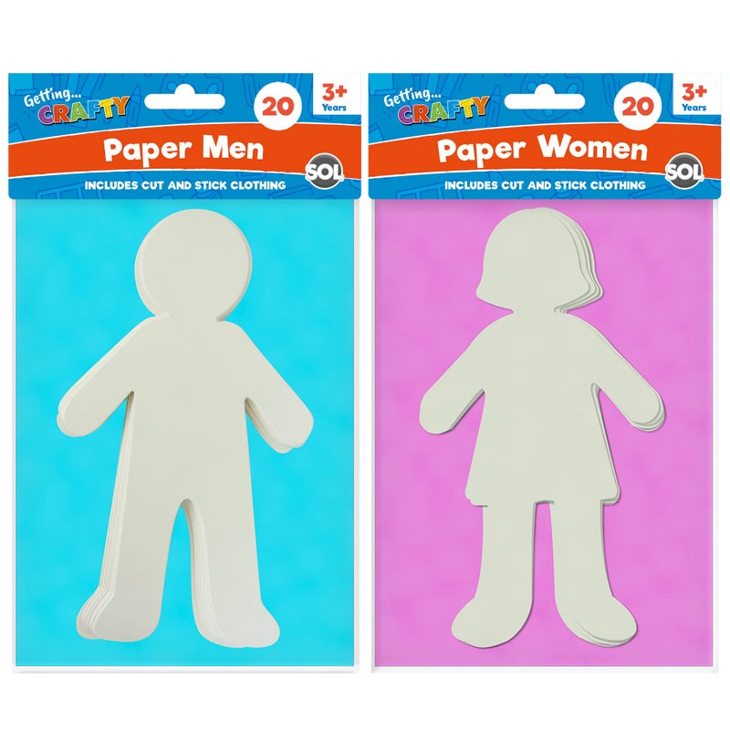 SOL 40pk Paper People Cut Outs for Kids Arts and Crafts | Cardboard Cutout Dolls for Children | The Cut-Out Girl and Boy - Image 1