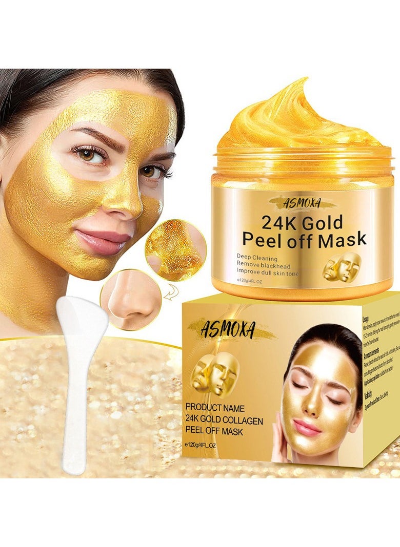 ASMOXA 24k Gold Peel-off Mask, Remove Blackheads And Acne, Cleanse Facial Skin 120g  - Image 1