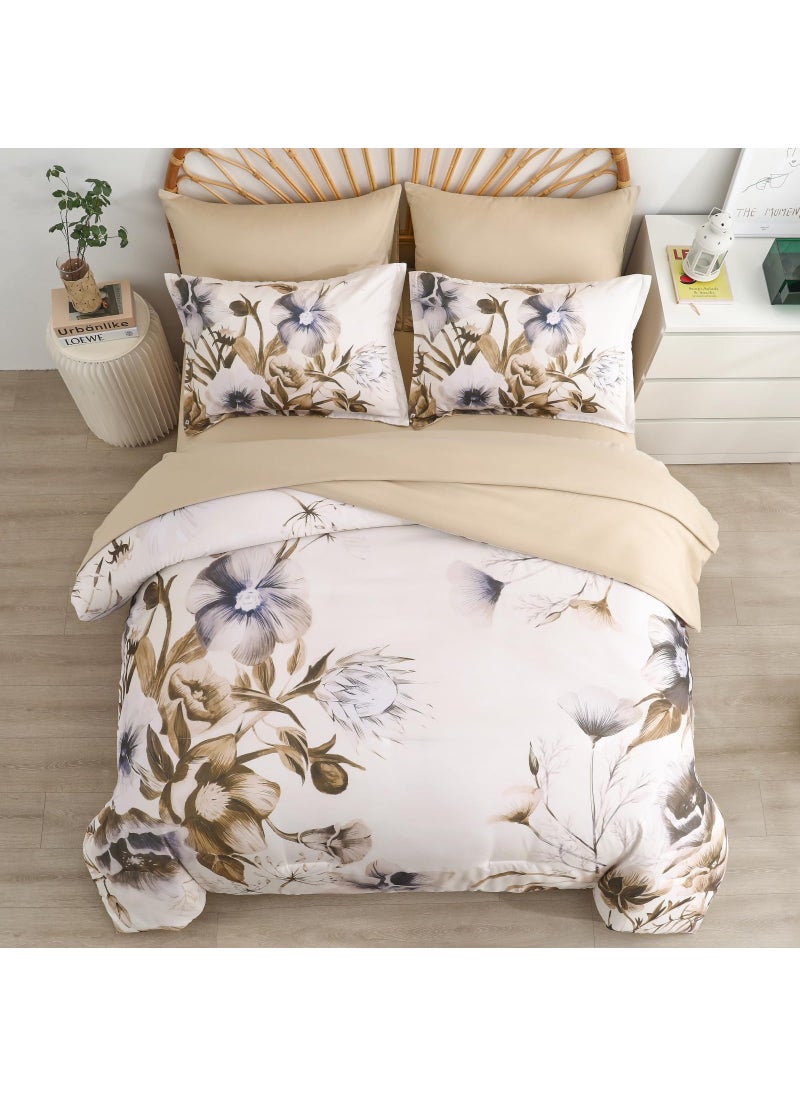 Luxudecor Luxudecor Floral Comforter Set King Size 7 Piece  Beige Flower Bed in a Bag  Elegant Comforter Bedding Set for All Season (Beige  104""x90"")  - Image 3