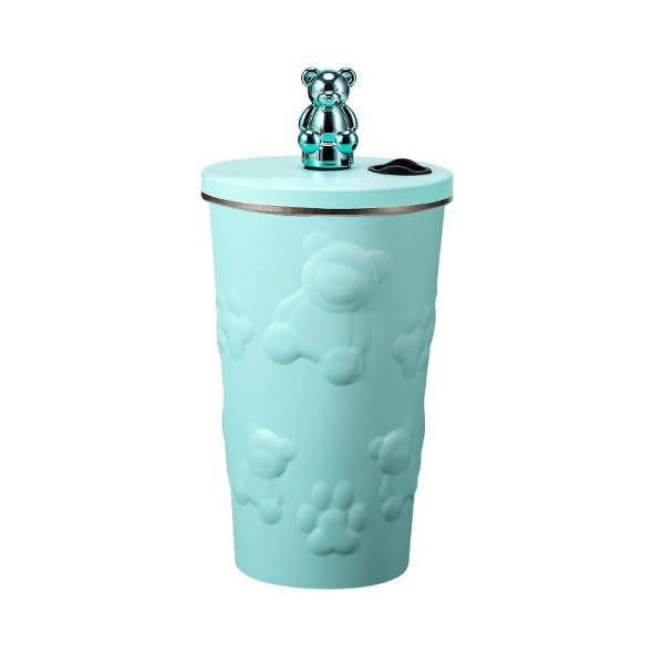 Vasukie 600ML Stainless Steel Tumbler Hot and Cold with Lid Straw Double Insulated Cup Leak Proof Mug Fits in Car Cupholder for Gym Travelling Bear Blue - Image 2