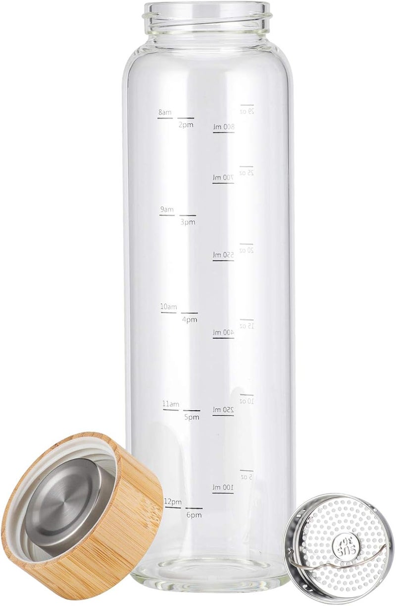 sunkey Glass Water Bottle 32 oz Wide Mouth with Sleeve Bamboo Lid Motivational Water Bottle With Time Marker Reusable Safe for Hot Cold Drinks Bpa Free Gray - Image 4