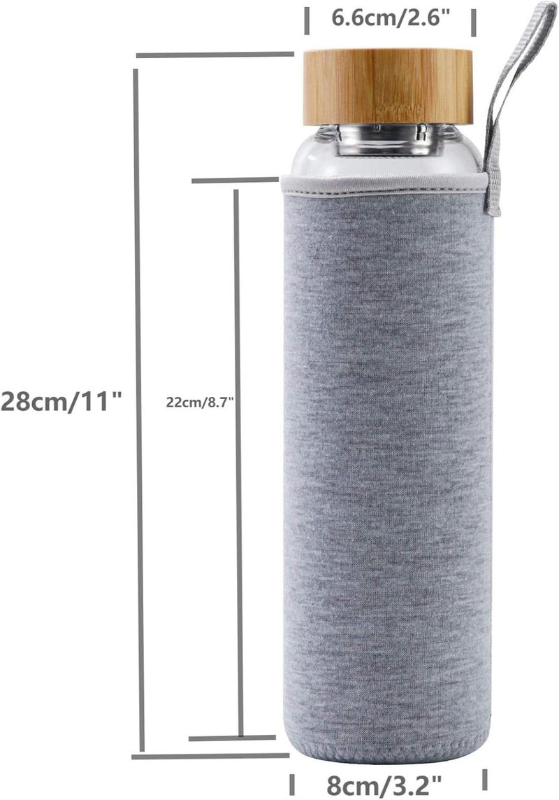 sunkey Glass Water Bottle 32 oz Wide Mouth with Sleeve Bamboo Lid Motivational Water Bottle With Time Marker Reusable Safe for Hot Cold Drinks Bpa Free Gray - Image 2