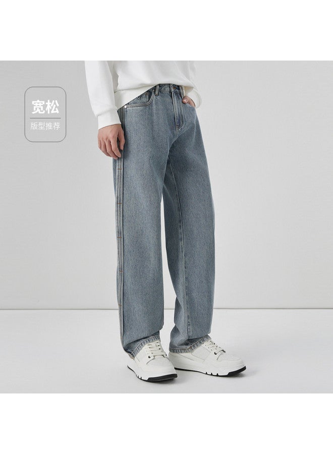 Cabbeen Men's Jeans Light Retro Bamboo Side Seam Pleat Craft 2026 Spring Drapey Denim Casual Pants - Image 4