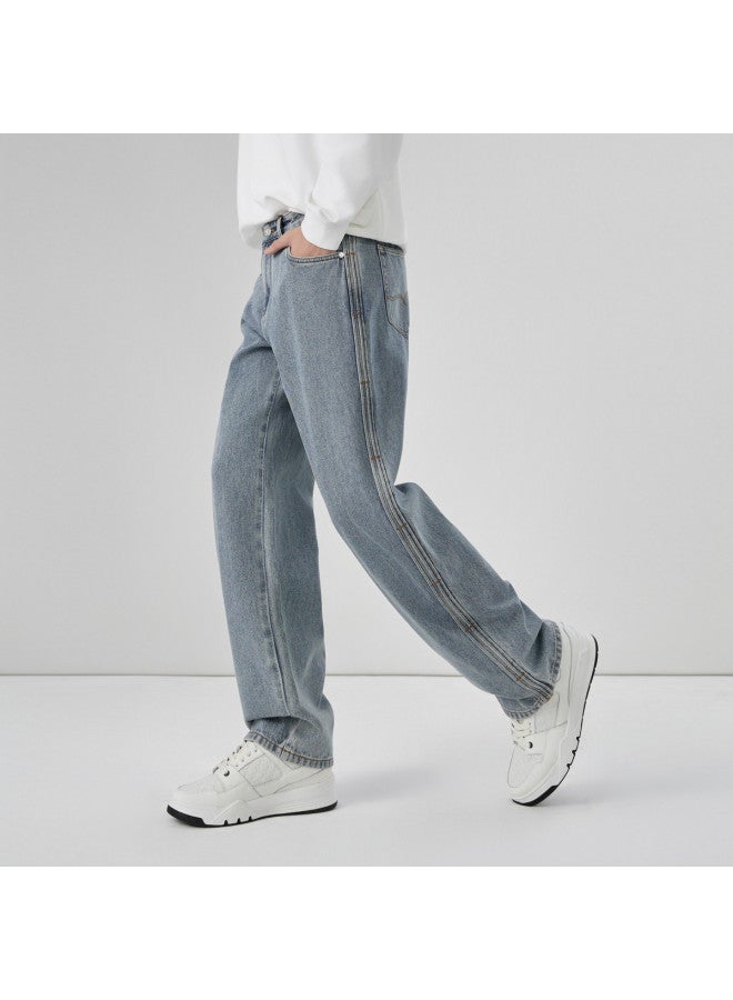Cabbeen Men's Jeans Light Retro Bamboo Side Seam Pleat Craft 2026 Spring Drapey Denim Casual Pants - Image 5
