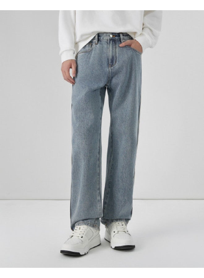 Cabbeen Men's Jeans Light Retro Bamboo Side Seam Pleat Craft 2026 Spring Drapey Denim Casual Pants - Image 1