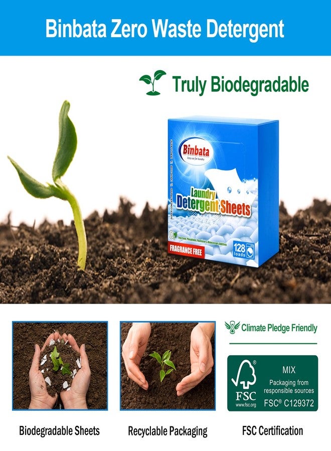 Binbata Laundry Detergent Sheets, Up To 128 Loads Hypoallergenic Eco-Friendly Unscented Biodegradable Plastic Free Liquidless Sheets Suitable for Sensitive Skin - Image 4