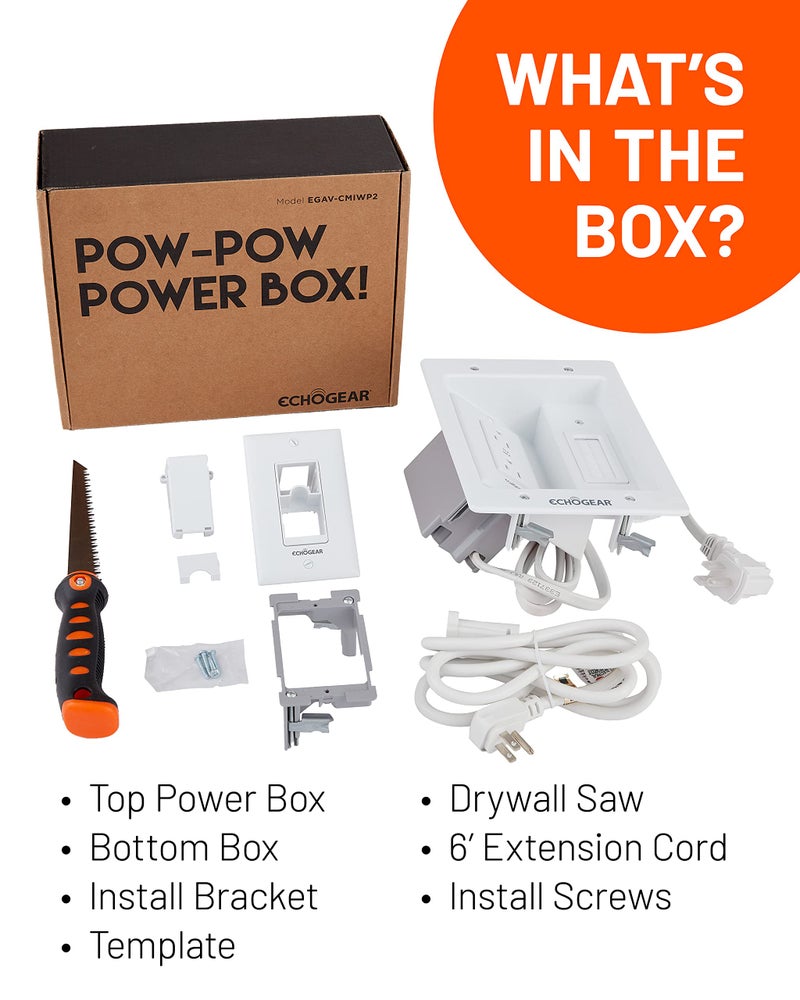 ECHOGEAR TV Cord Hider for Wall Mounted TV â€“ Dual Outlet in-Wall Cable Management Kit for Power & Low Voltage Cables â€“ Includes 6.25â€L x 8â€H x 3.95â€D Module, Wall Template, Saw, 6ft Extension Cord - Image 5