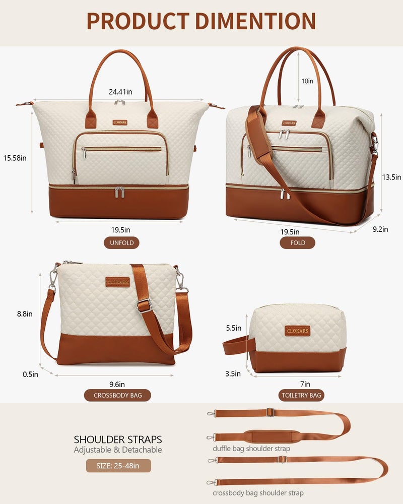 CLOKARS Weekender Bags for Women, Travel Tote Duffle Bag Carry On Overnight Bag with Cosmetics Bag and Crossbody Purse for Gym Hospital, Gifts for Women, Beige Brown - Image 3